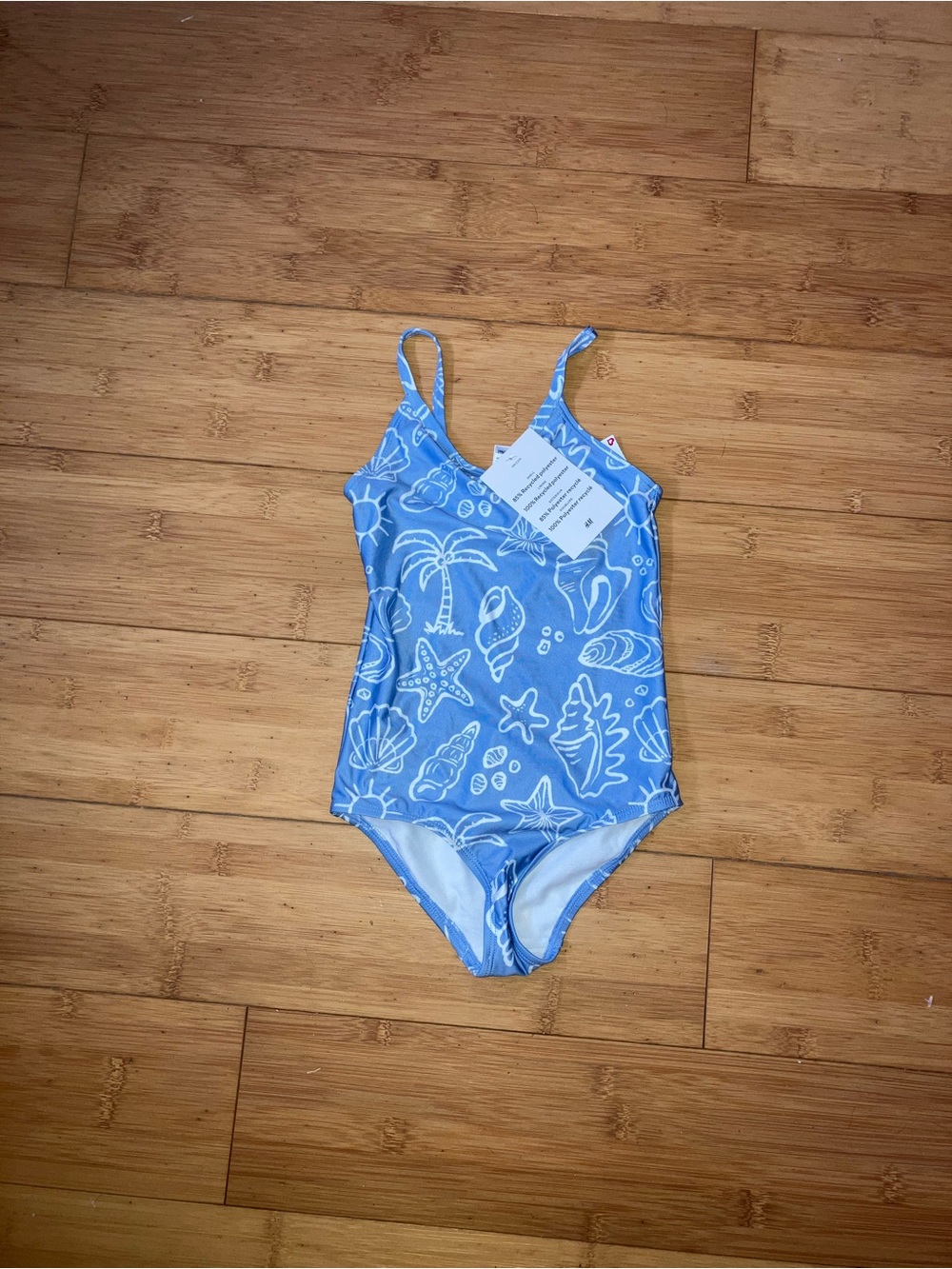 NWT Girls Size 5T/6 H&M Light Blue Seashell Print Girls One-Piece Swimsuit